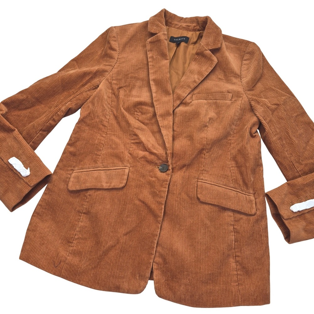 Talbots Womens 10 M Rust Orange Corduroy Single Button Blazer Jacket Classic